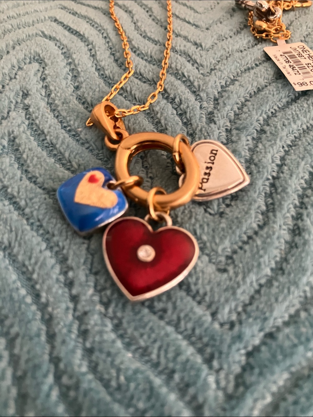 Brighton Gold-Tone Necklace with Red and Blue Heart Charms - Picture 3 of 6